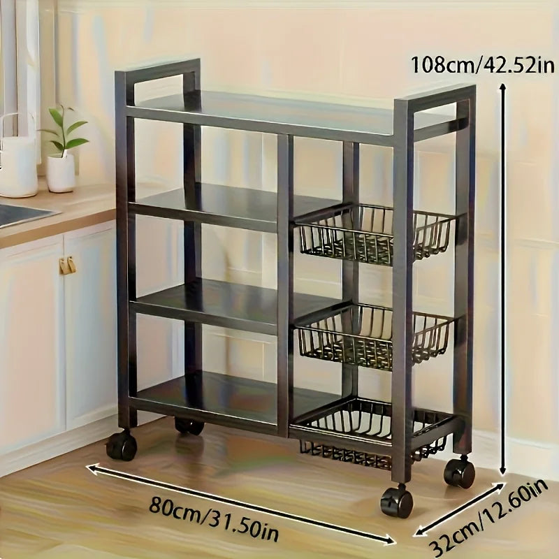 New Heavy-Duty 4-Tier Freestanding Shelf with 3 Baskets - Durable Carbon Steel.