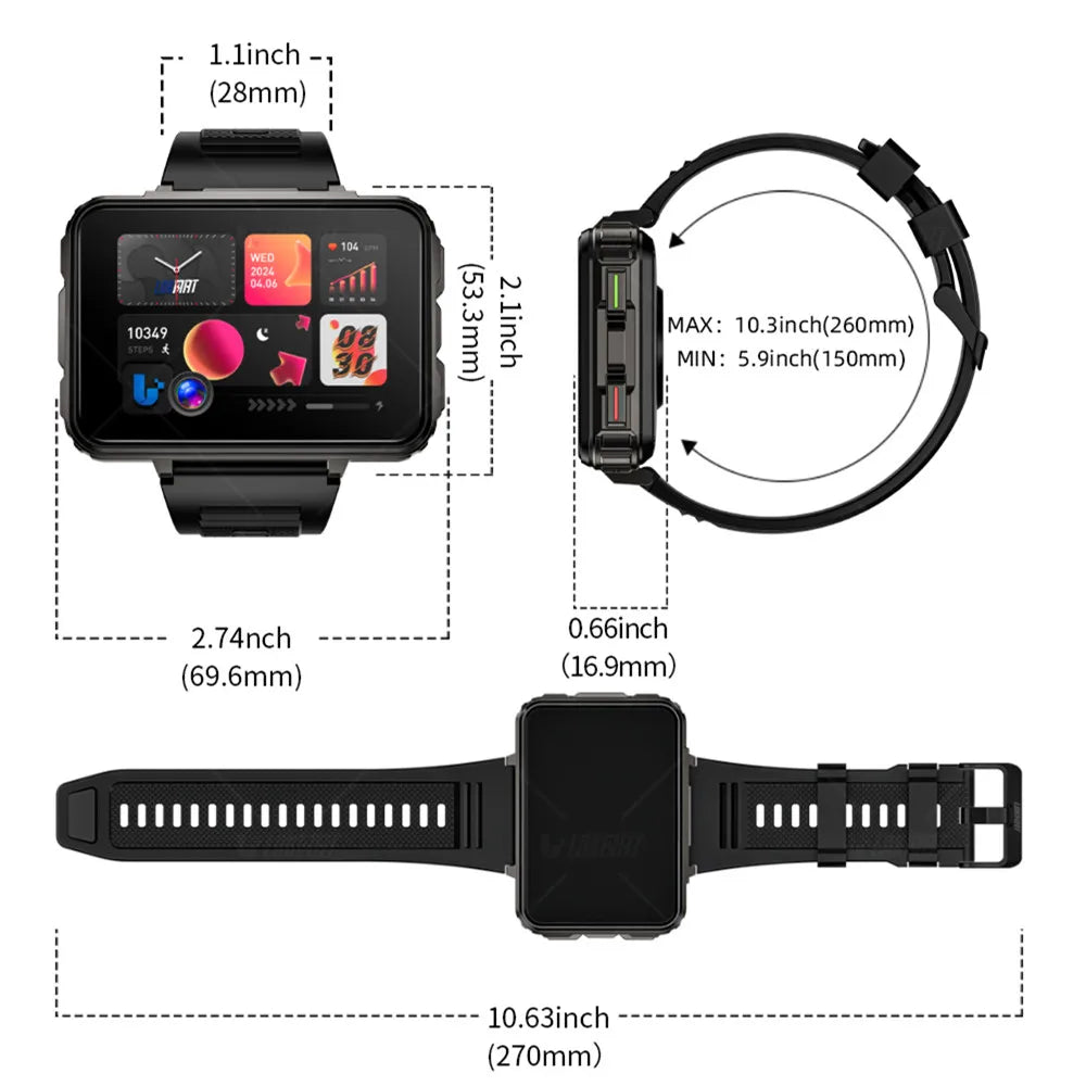 Android Watch Phone Square Big Screen Wifi 4G Calls Smartwatches Dual Camera with Flashlight Gaming Watch