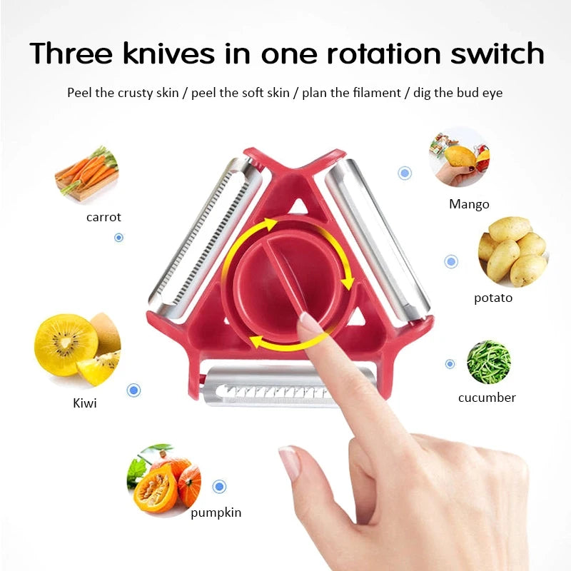 1/3PCS 3in1 Magic Trio Peeler Set Slicer Shredder Peeler Julienne Cutter Multi Peel Blade Zesters Grater Kitchen Tool Accessorie