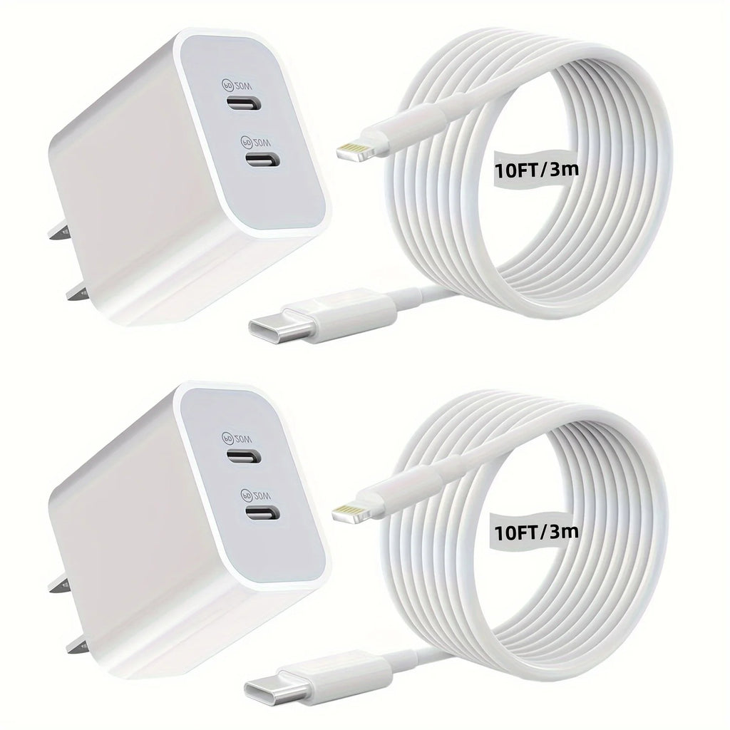 2Packs Wall Charger 40W Dual USB C With 10FT USB C Cable.