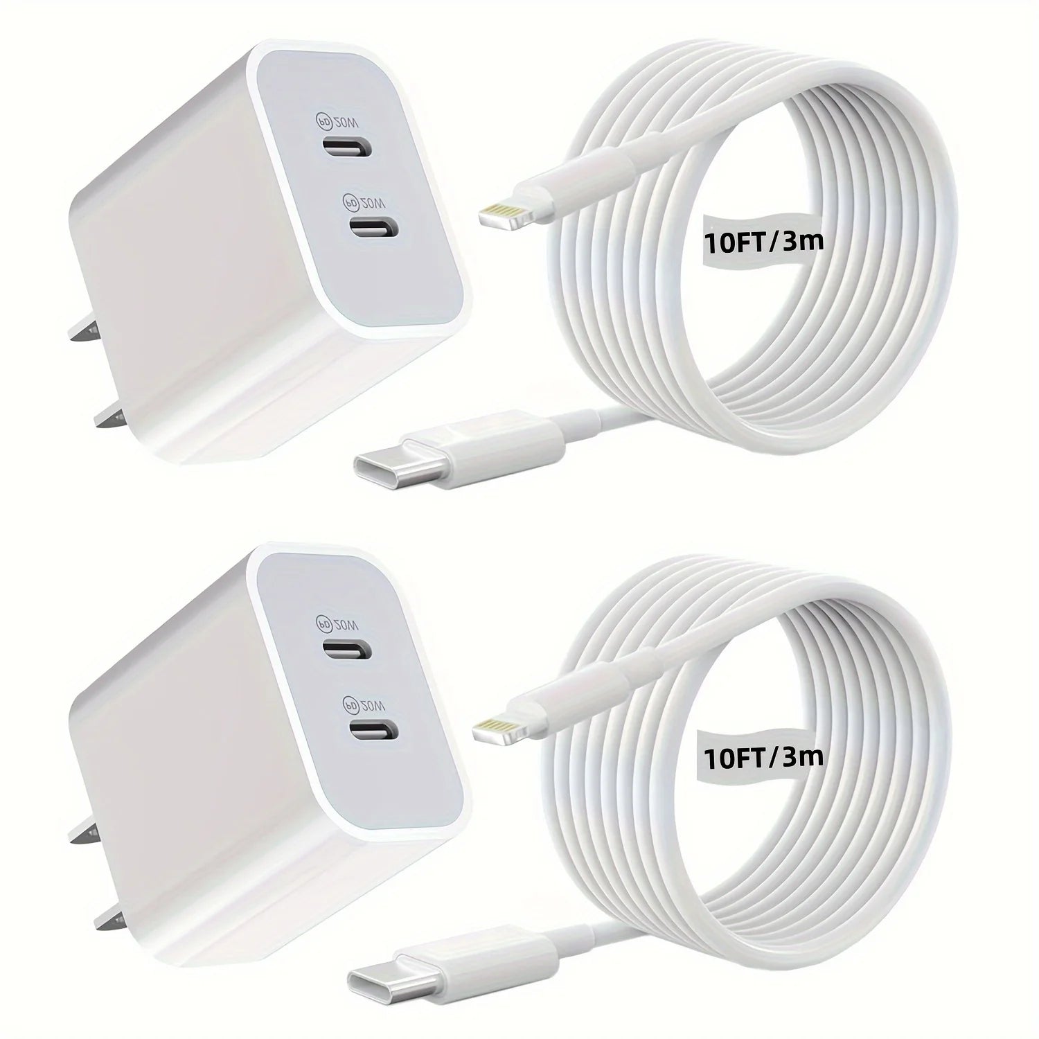 2Packs Wall Charger 40W Dual USB C With 10FT USB C Cable.