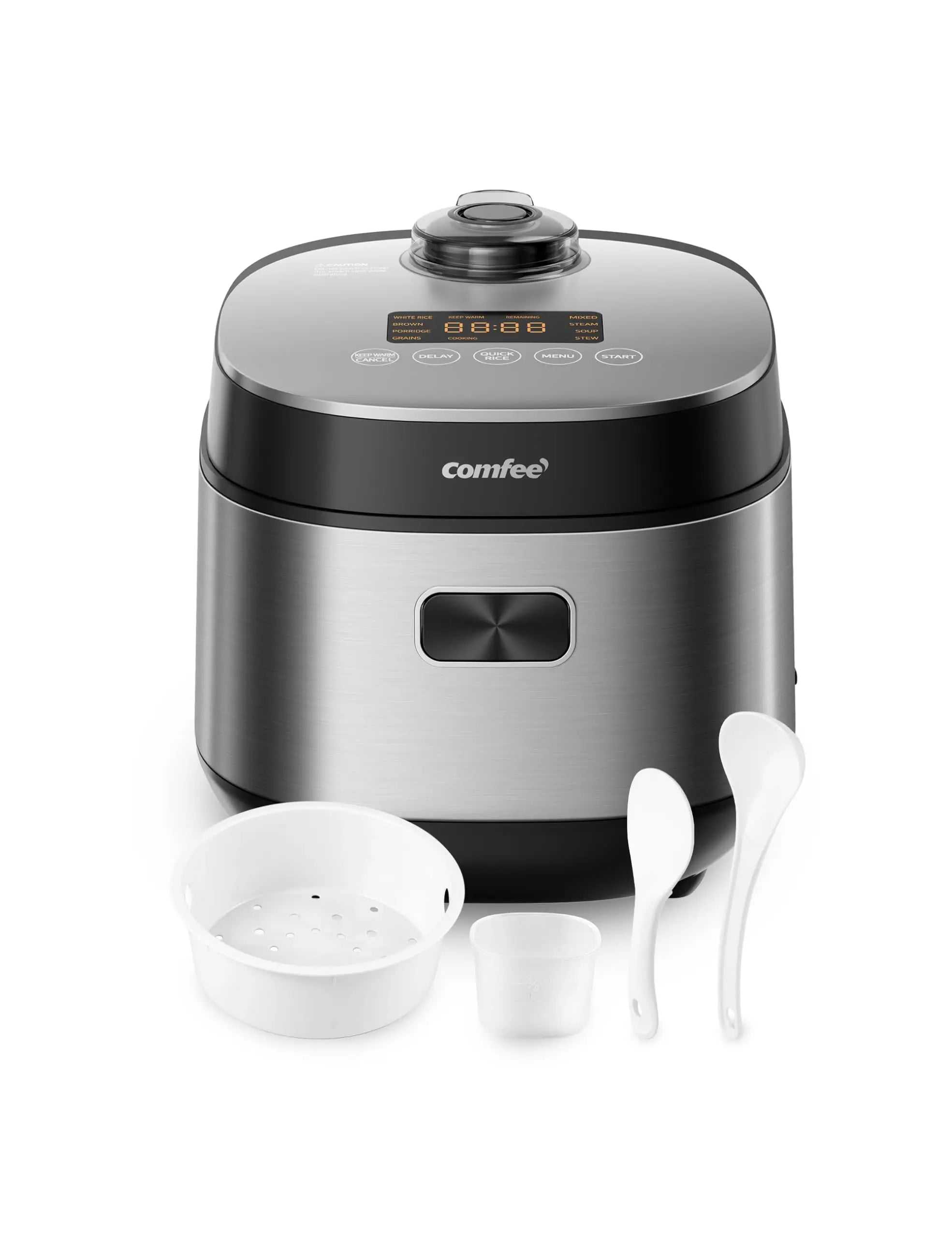 3. 9-in-1 Compact Rice Cooker with Fuzzy Logic - 8 Cup Fast Cooker for Rice, Grains & Steam, Ideal for Dorms