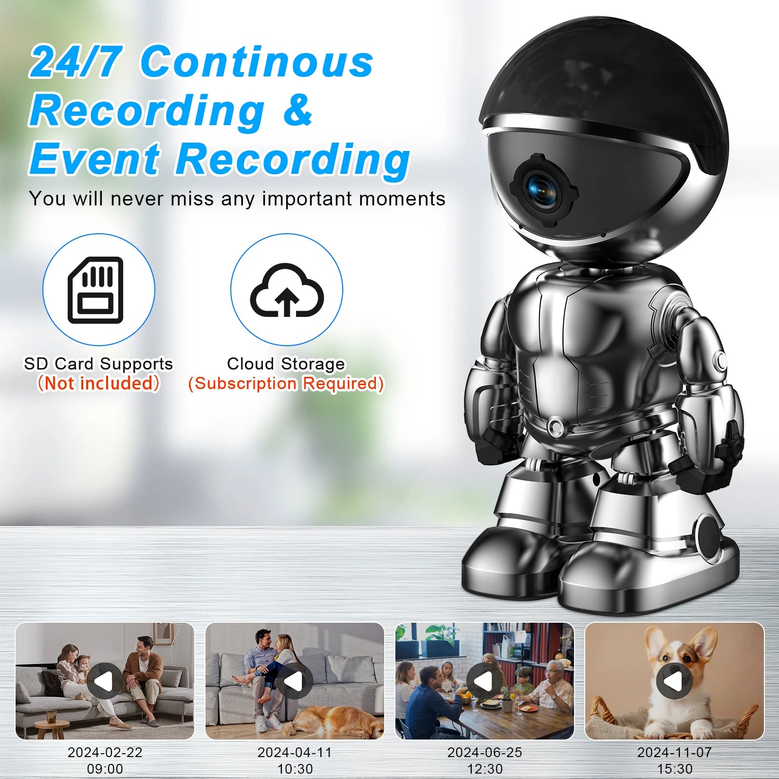 1080 HD Robot Camera Wifi 3MP Indoor Home Security Camera Night Vision Two Way Audio Auto Tracking Indoor Baby Monitor