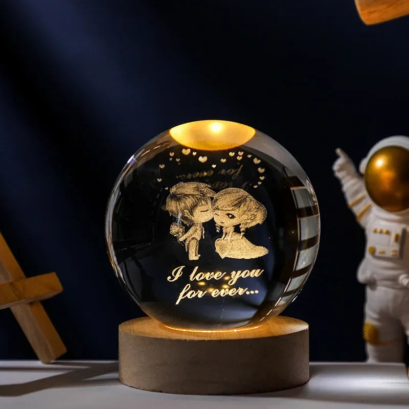 6/8cm 3D Crystal Ball Planet Night Light Laser Engraved Solar System.
