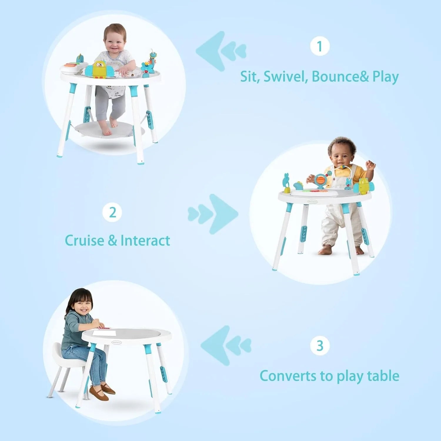 Baby 3-in-1 Activity Center Jumper and Table - with Removable Toys and 360° Rotating Seat - Ideal for Infant Entertainment