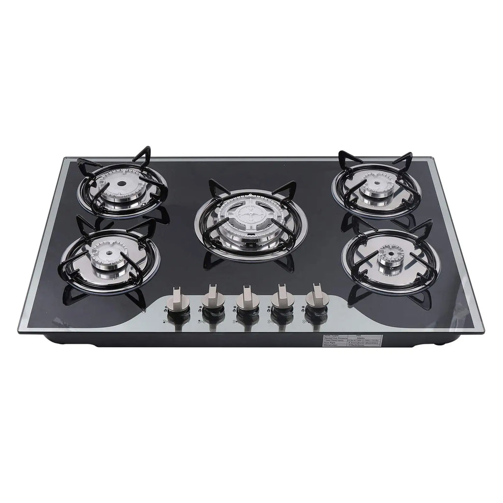 Gas Cooktop 30 Inch Gas Stove Cooktop Stove Burner Tempered Glass Built in 5 Burners Gas Hob Grate Stovetop Lpg/Ng Convertible (