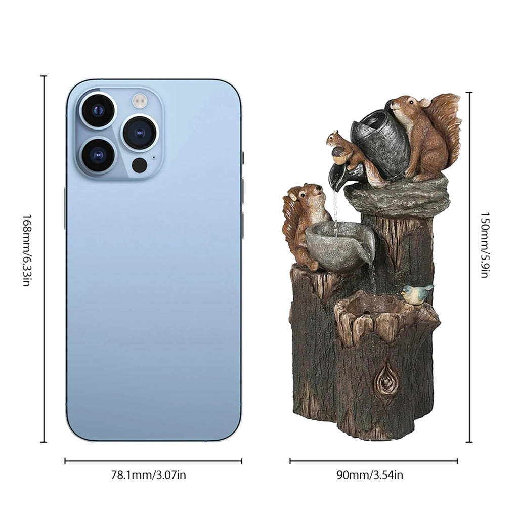 Duck /Squirrel Fountain Ornament Water Fountain Squirrel Statue Landscaping Decor with Light.