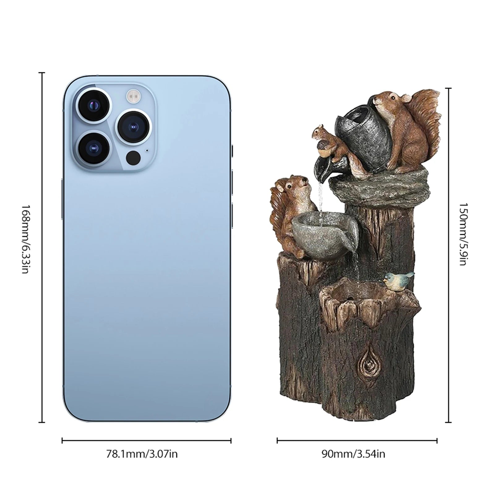 Duck /Squirrel Fountain Ornament Water Fountain Squirrel Statue Landscaping Decor with Light.