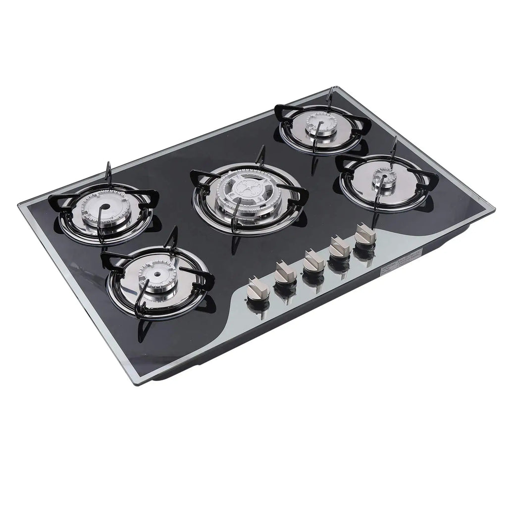 Gas Cooktop 30 Inch Gas Stove Cooktop Stove Burner Tempered Glass Built in 5 Burners Gas Hob Grate Stovetop Lpg/Ng Convertible (