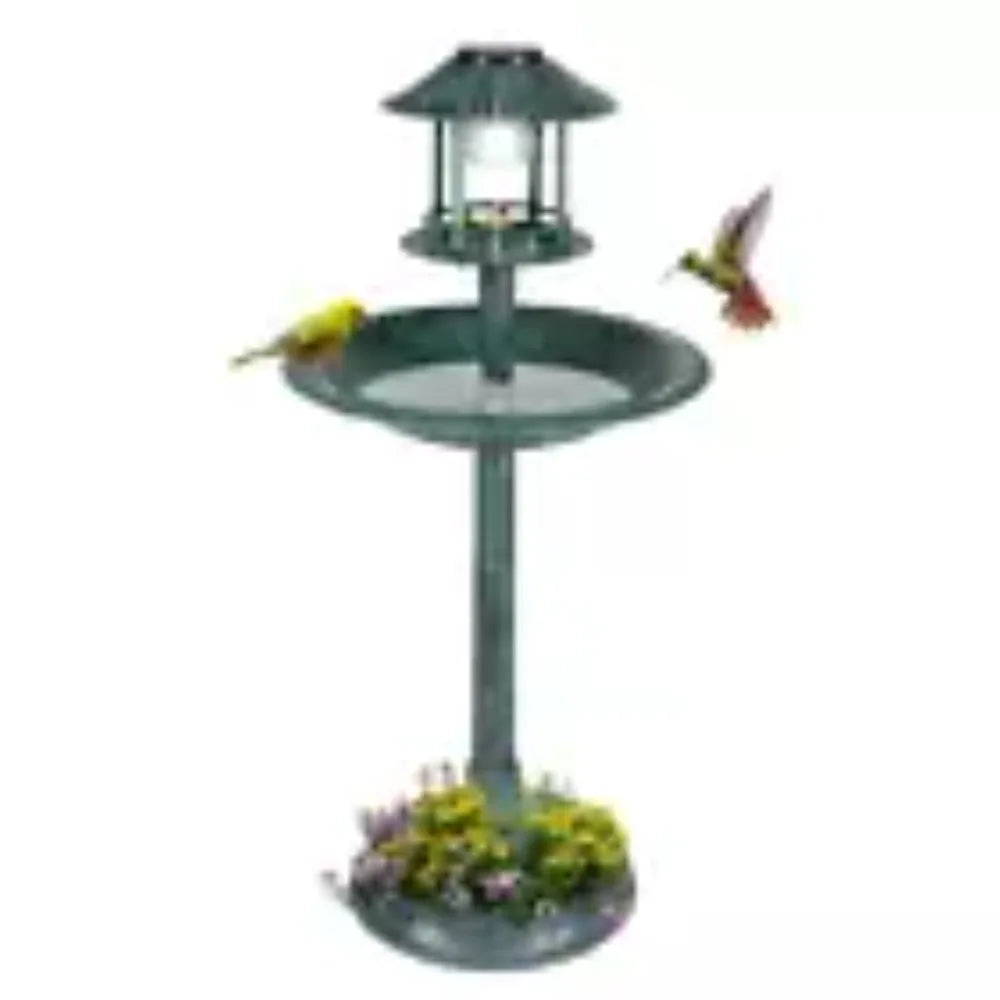 42" H Plastic Round Bird Bath with Solar Light & Sturdy Base for Outdoor Garden