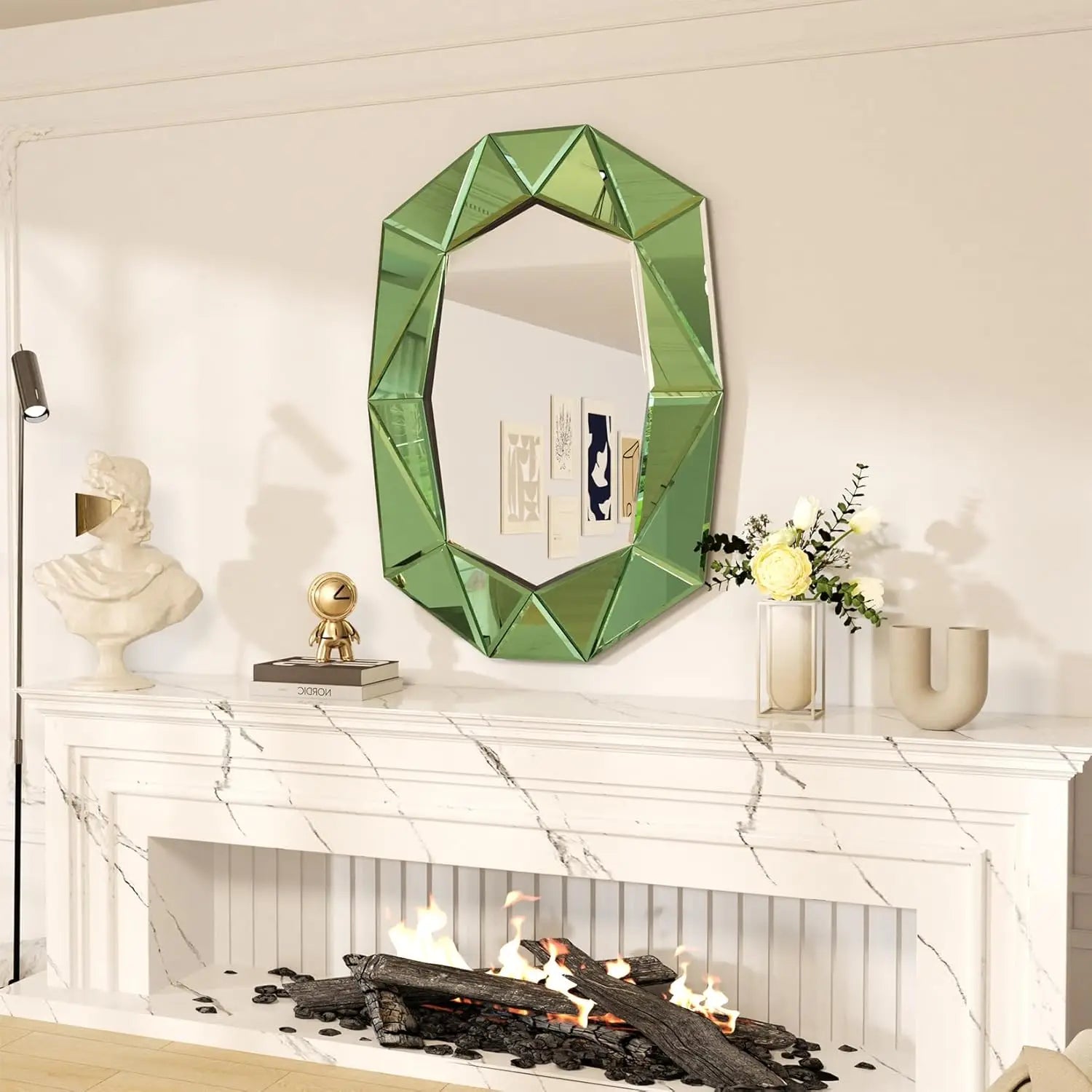 Large Wall Mirror Modern Irregular Accent Mirror Vintage Artistic Decor 100x72cm Green/Gold/Sliver f Living Room Entry Bathroom