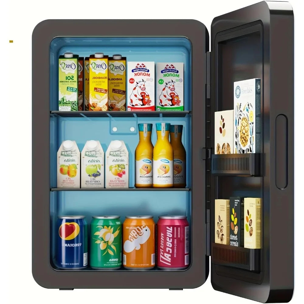 22L Mini Fridge for Bedroom, 12v DC Portable Cooler & Warmer, Mini Refrigerator with Glass Front, for Car Office Desk & D