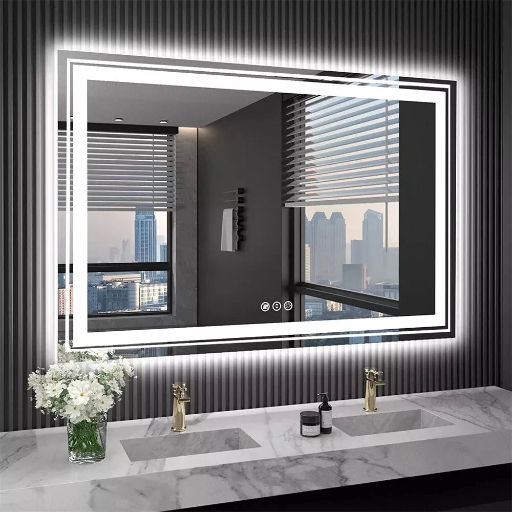 LED Front Backlit Dimmable Vanity Wall Mirror HD Anti-fog