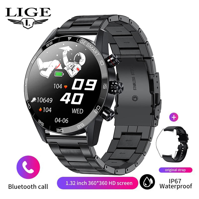 LIGE Brand Smartwatch For All Smartphone Connections AMOLED Screen Watch Men Smart Watch Waterproof Smartband HD Bluetooth Call