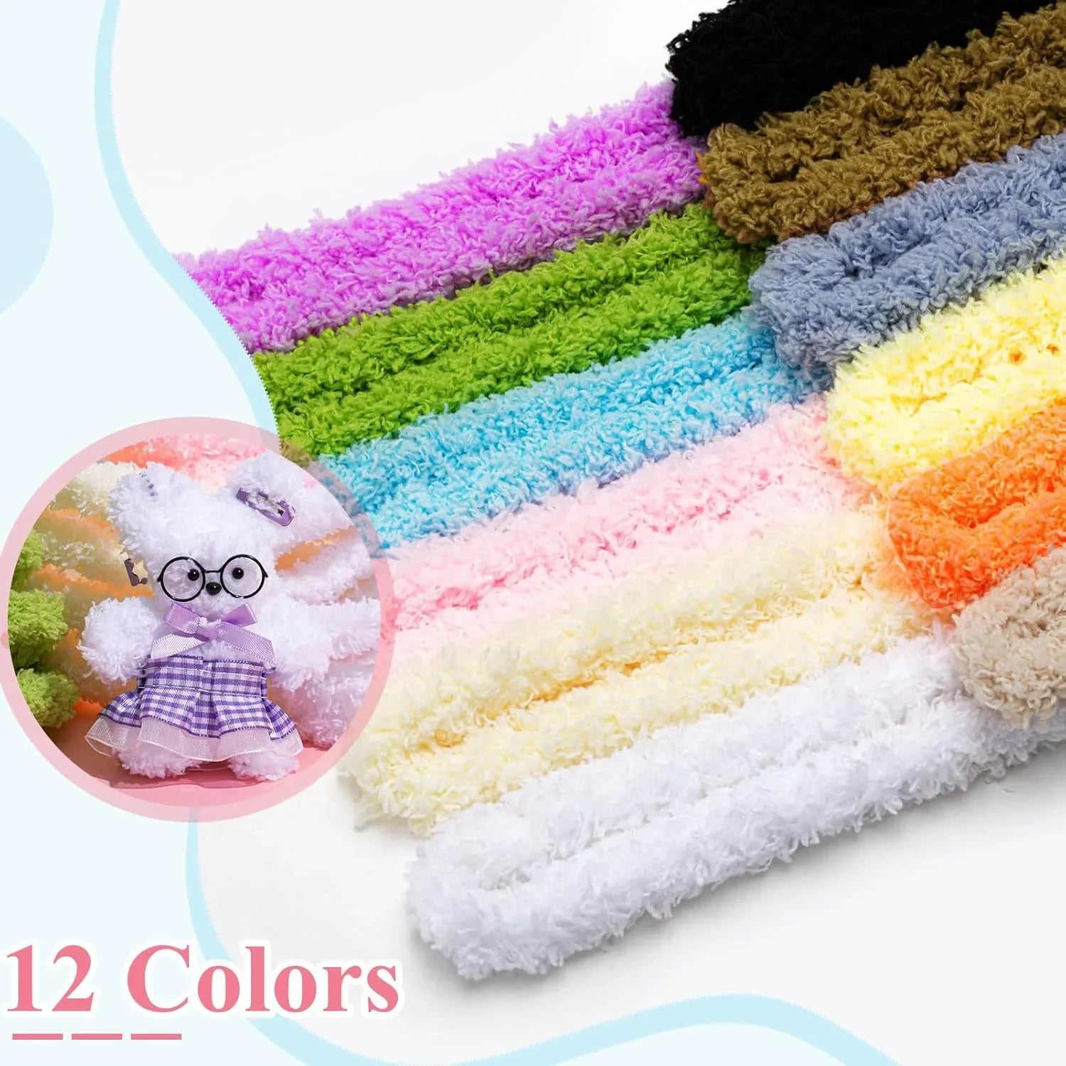 12 Pcs 39 Inches Jumbo colorful Bulk Coral Fleece Fur Thick Pipe Cleaners.