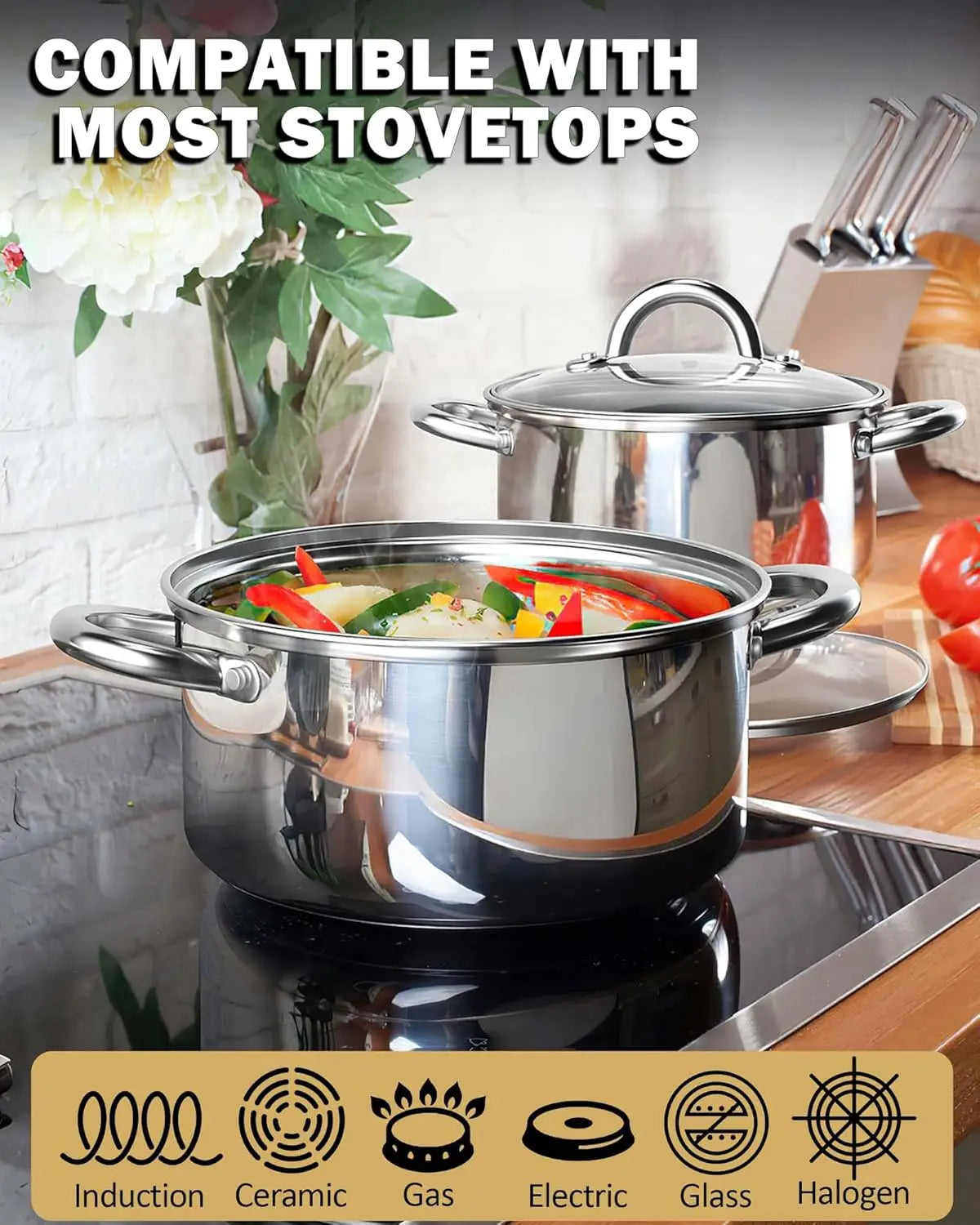 Stainless Steel Stock Pot Set with Glass Lids, 6-Piece Small Sauce Cooking Pan for Induction Stoves