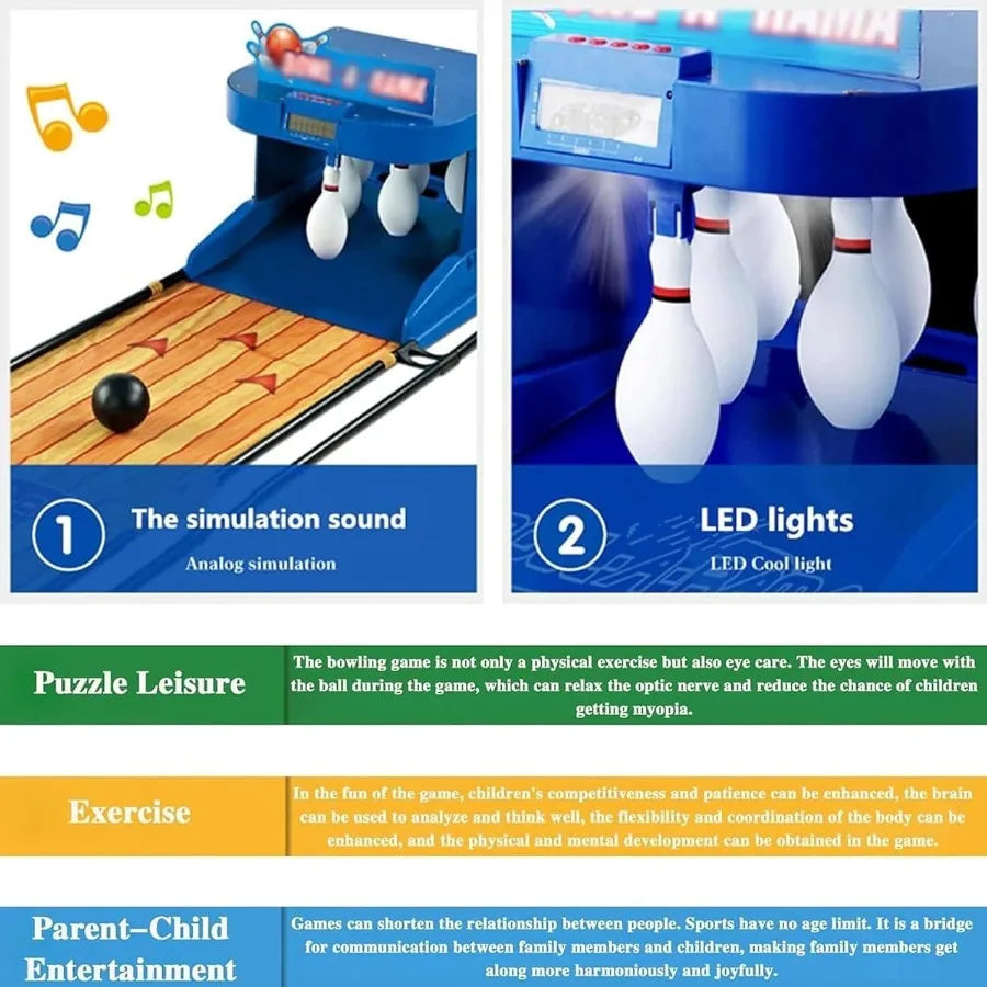 Electronic Bowling Alley Game with Automatic Reset Indoor Bowling Ball Sports Game Console with LED Electronic Scoreboard Light