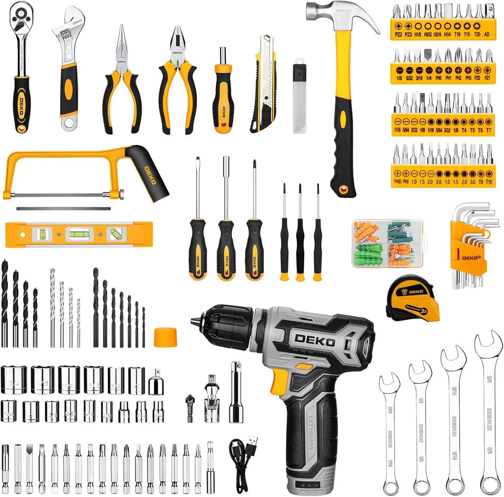 Mechanic Toolbox with 12V Power Cordless Drill Hand Repair Tools Sets Combo Kits Storage Organizer Drawer Case