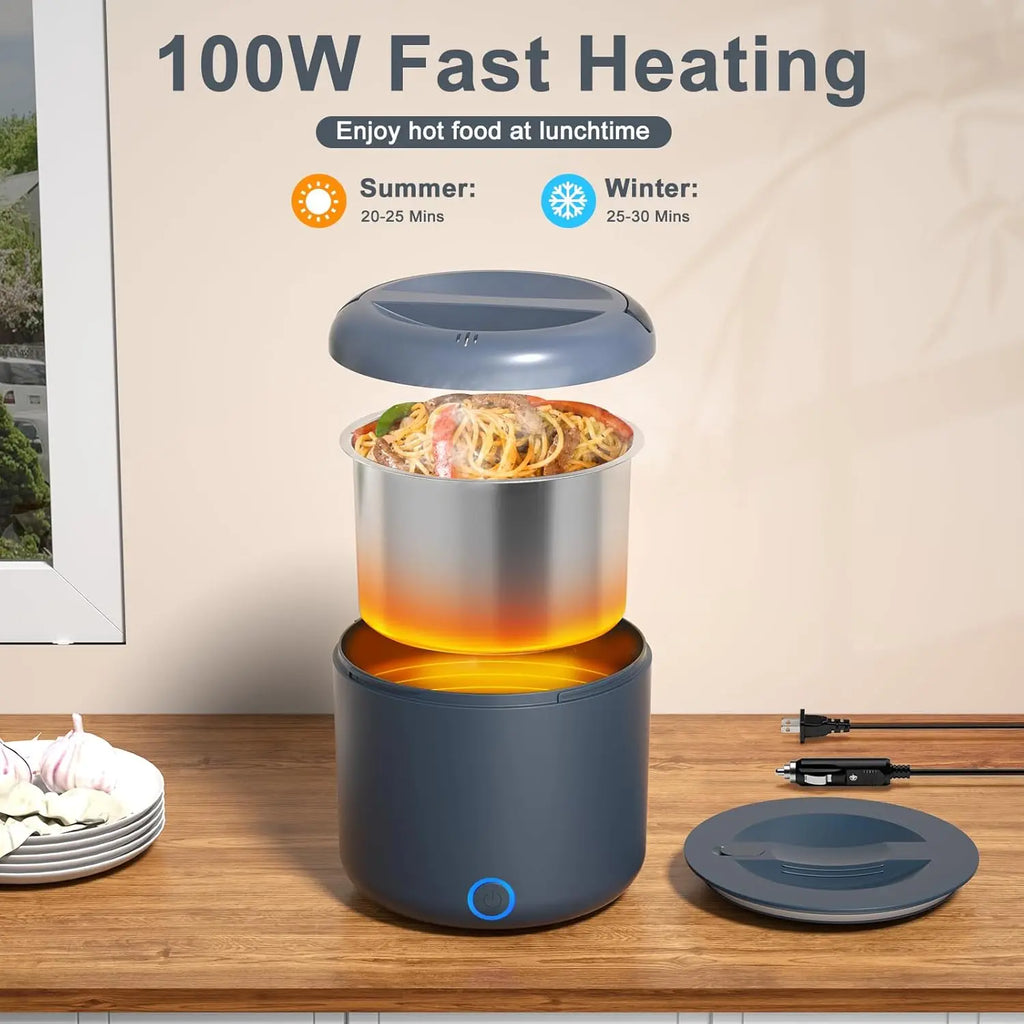Electric Portable Heated Lunch Box, Stainless Steel Container.