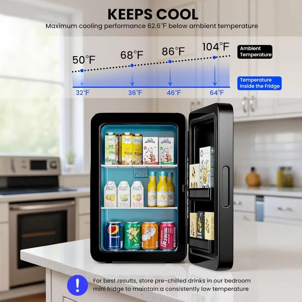 22L Mini Fridge for Bedroom, 12v DC Portable Cooler & Warmer, Mini Refrigerator with Glass Front, for Car Office Desk & D