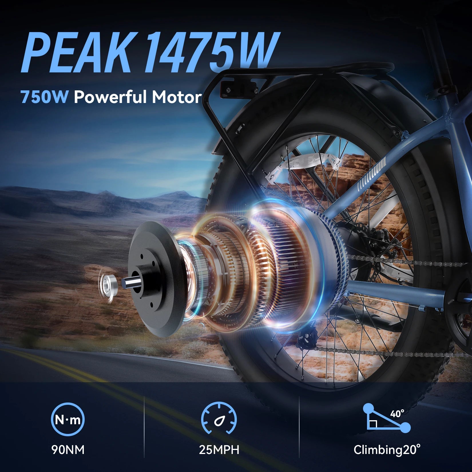 Electric Bike 26" x 4.0 1500W, 48V 720WH Removable Battery, Up to 60Miles