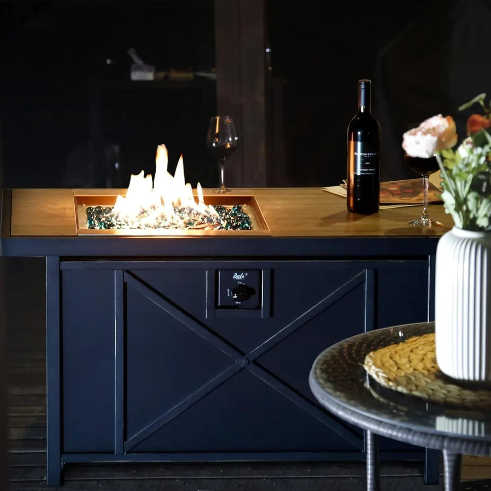 42 inch 50,000 BTU Rectangular Propane Gas Fire Pit Table with Fire Glass.