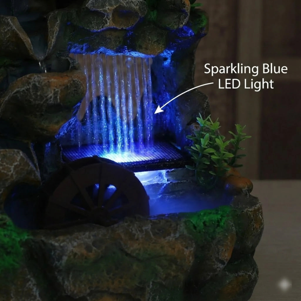Small Rockery Waterfall with Light, Relaxing Water Sound.