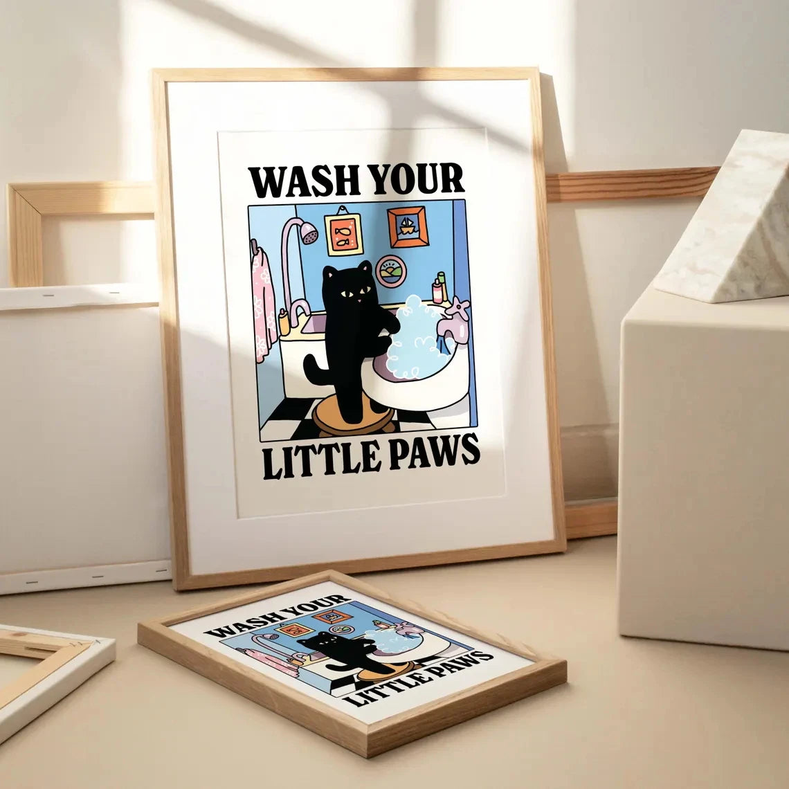 Wash Your Plttle Paws Bathroom Black Cat Wall Art Prints Canvas Painting Poster Picture For Living Bed Room Home Decor