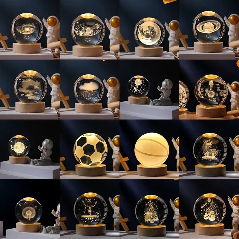 6/8cm 3D Crystal Ball Planet Night Light Laser Engraved Solar System.