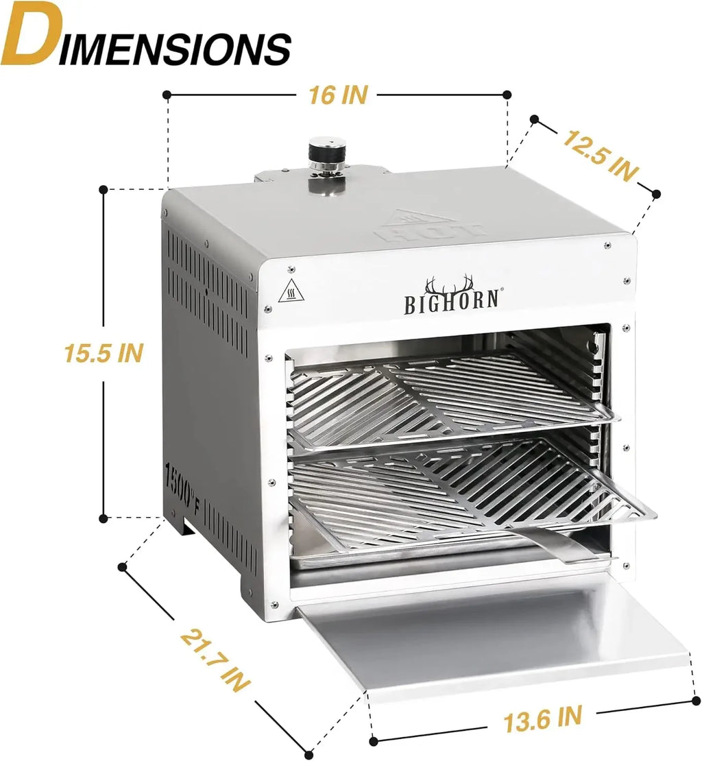 1500°F Small Infrared Propane Gas Grill – Portable Steak Broiler & Sear Station, Outdoor Salamander BBQ with Pizza Stone,