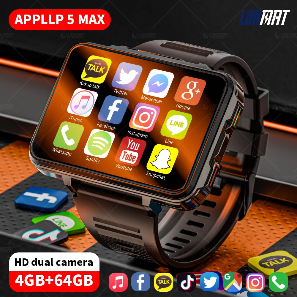 Android Watch Phone Square Big Screen Wifi 4G Calls Smartwatches Dual Camera with Flashlight Gaming Watch