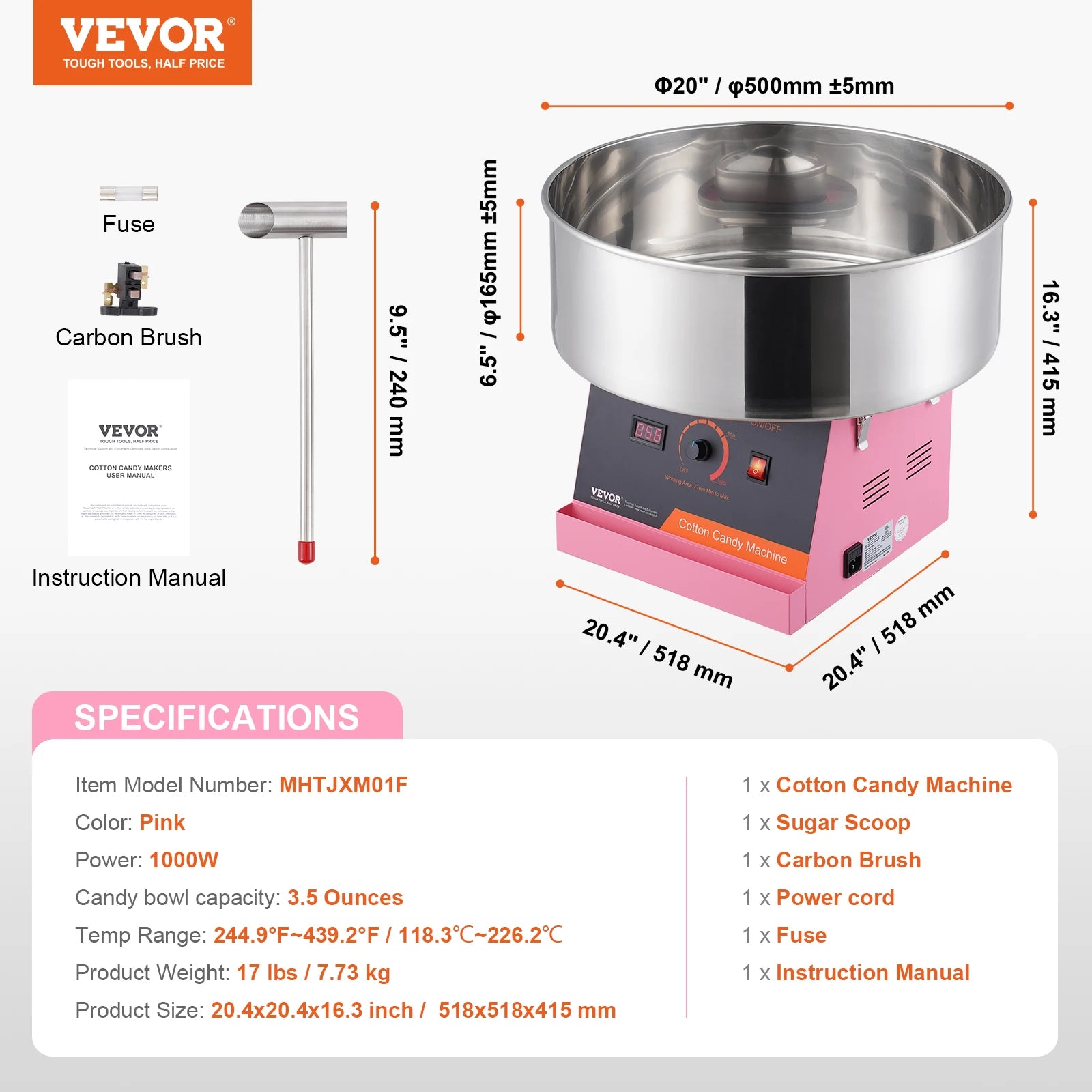 Electric Cotton Candy Machine 1000W Candy Floss Maker Commercial Cotton Candy Machine Stainless Steel Bowl Sugar Scoop