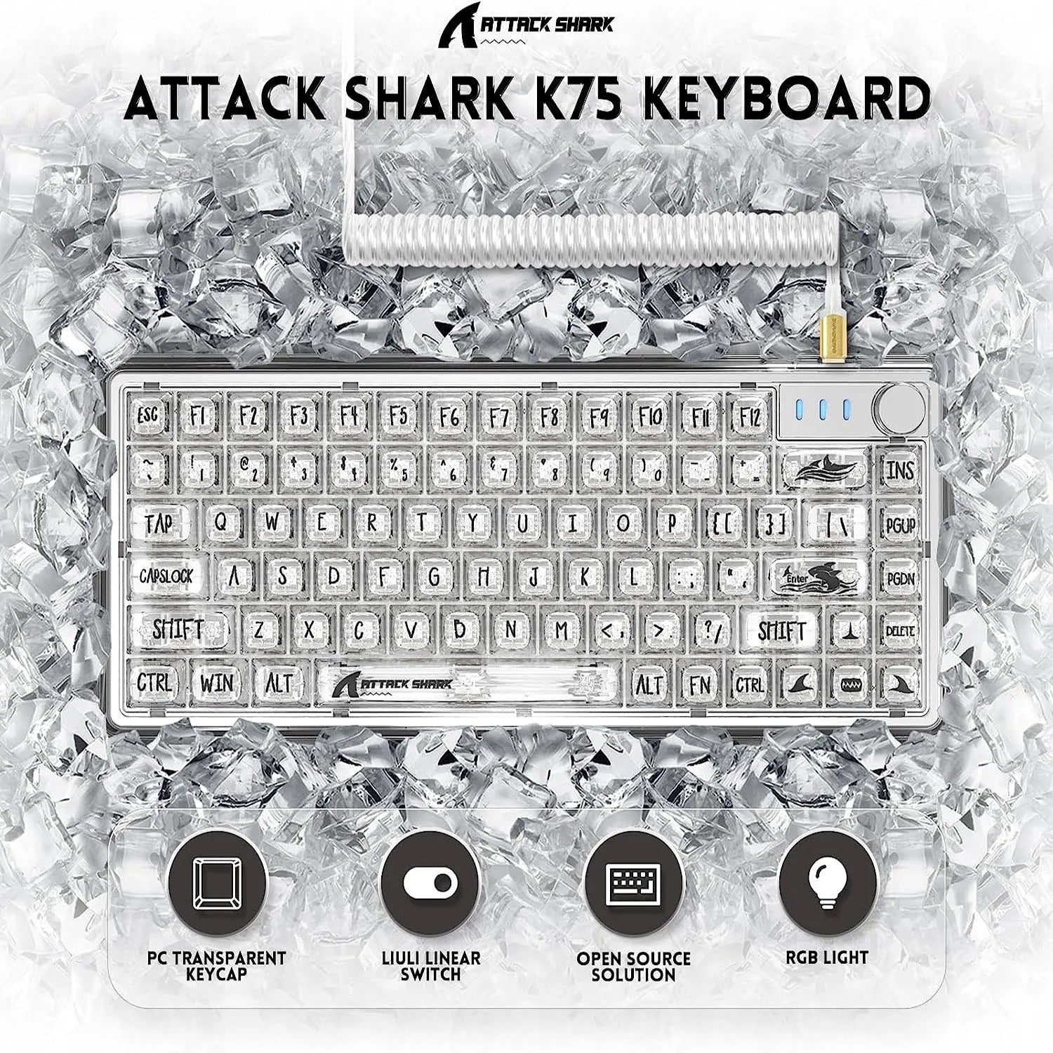 Hot Swappable Wired Keyboard, Transparent PC Keycaps, Custom RGB Gaming Keyboard, Gasket Keyboard, Linear Switch
