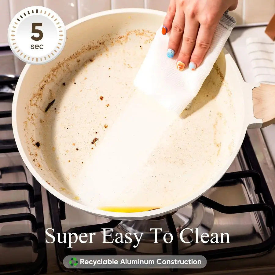 21Pcs Pots and Pans Set, Nonstick Cookware Sets, White Granite Induction Cookware Non Stick Cooking Set w Frying Pans amp Saucep