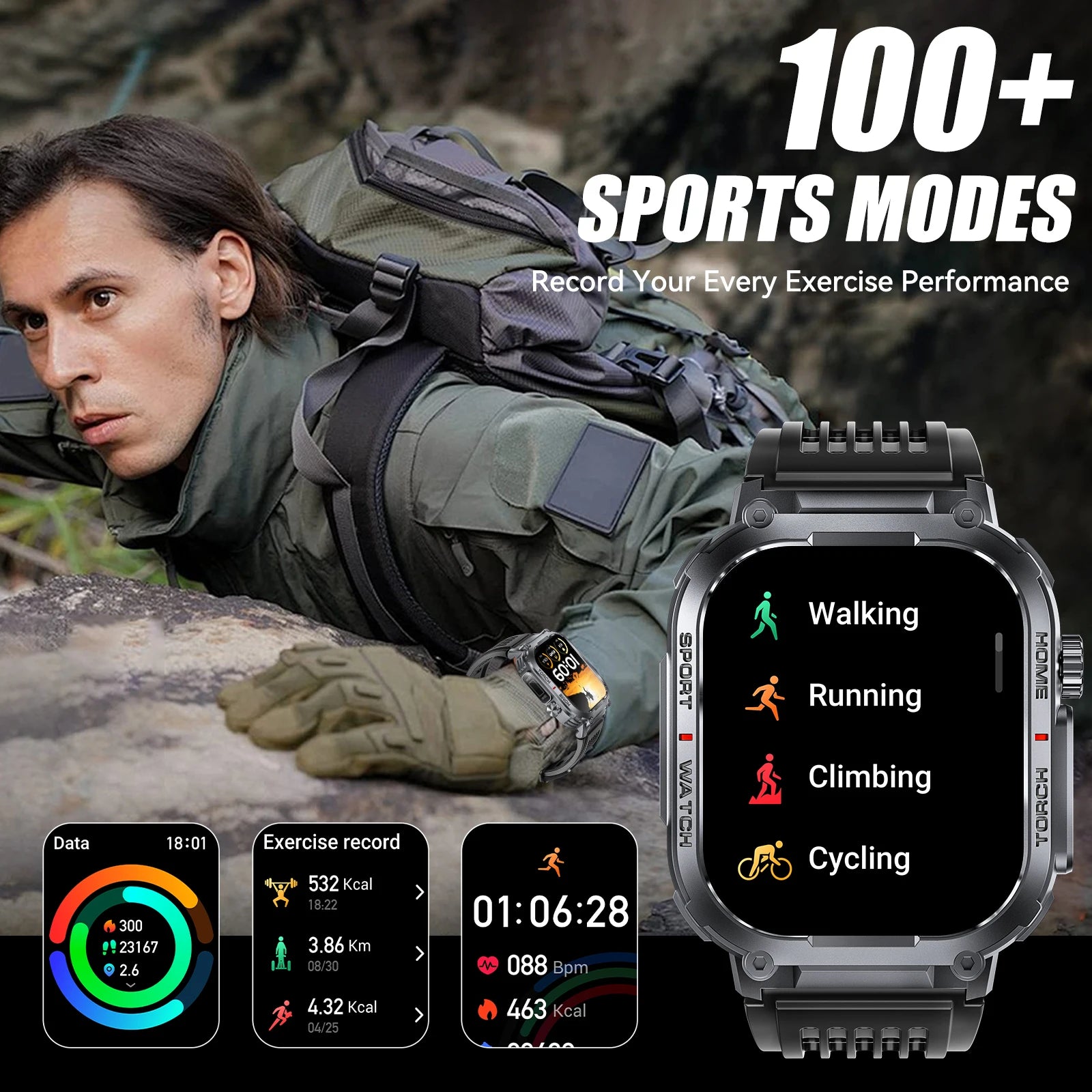 2024New Smart Watch Men 3ATM Waterproof 2.02"S320B With Compass And LED Flashlight Sports And Fitness Tracking Heart Rate