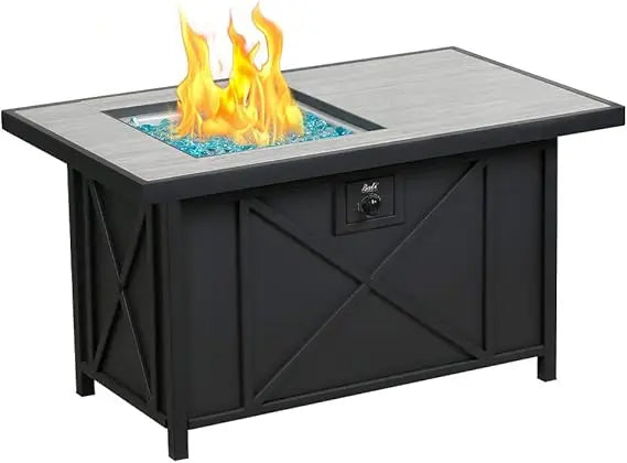 42 inch 50,000 BTU Rectangular Propane Gas Fire Pit Table with Fire Glass.