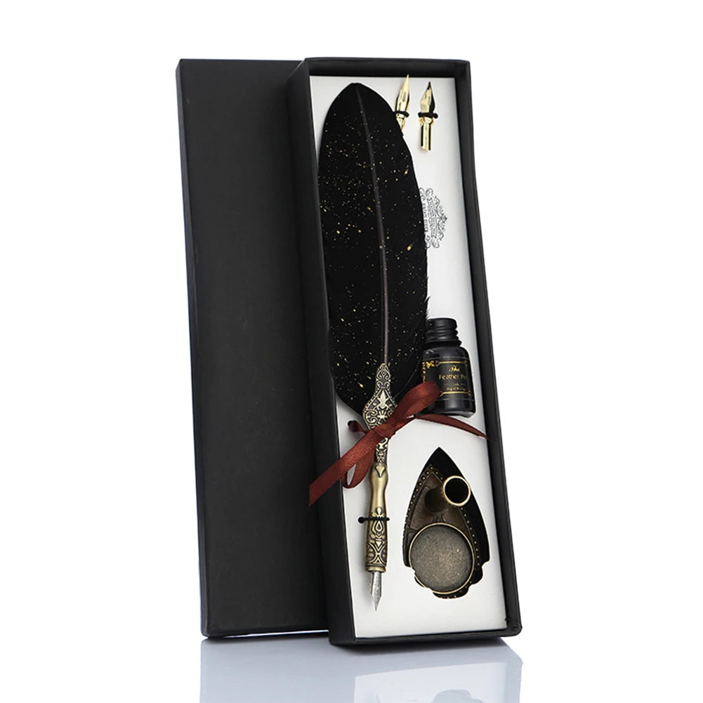 Retro Calligraphy Feather Dip Pen with 2 Nib Quill Fountain Writing Stationery