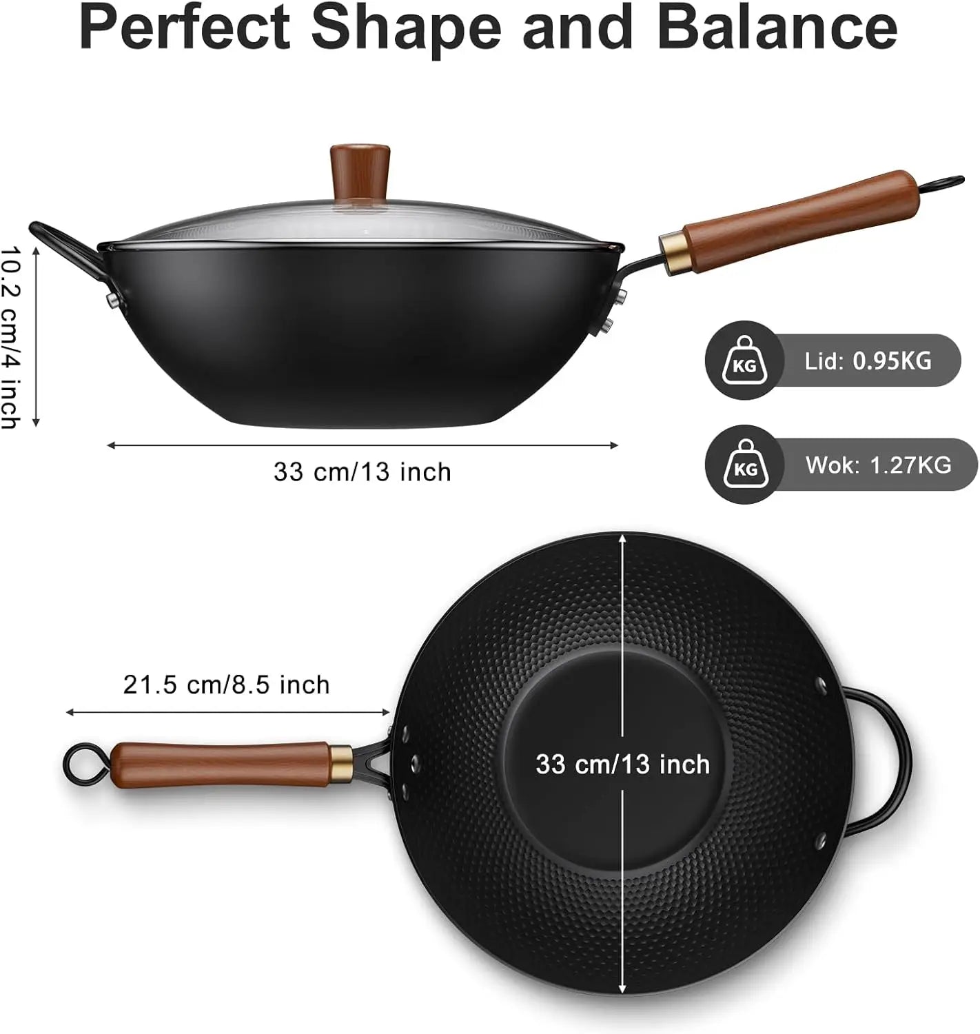 13-Inch Carbon Steel Wok Pan with Glass Lid, Nonstick for All Stoves Including Induction