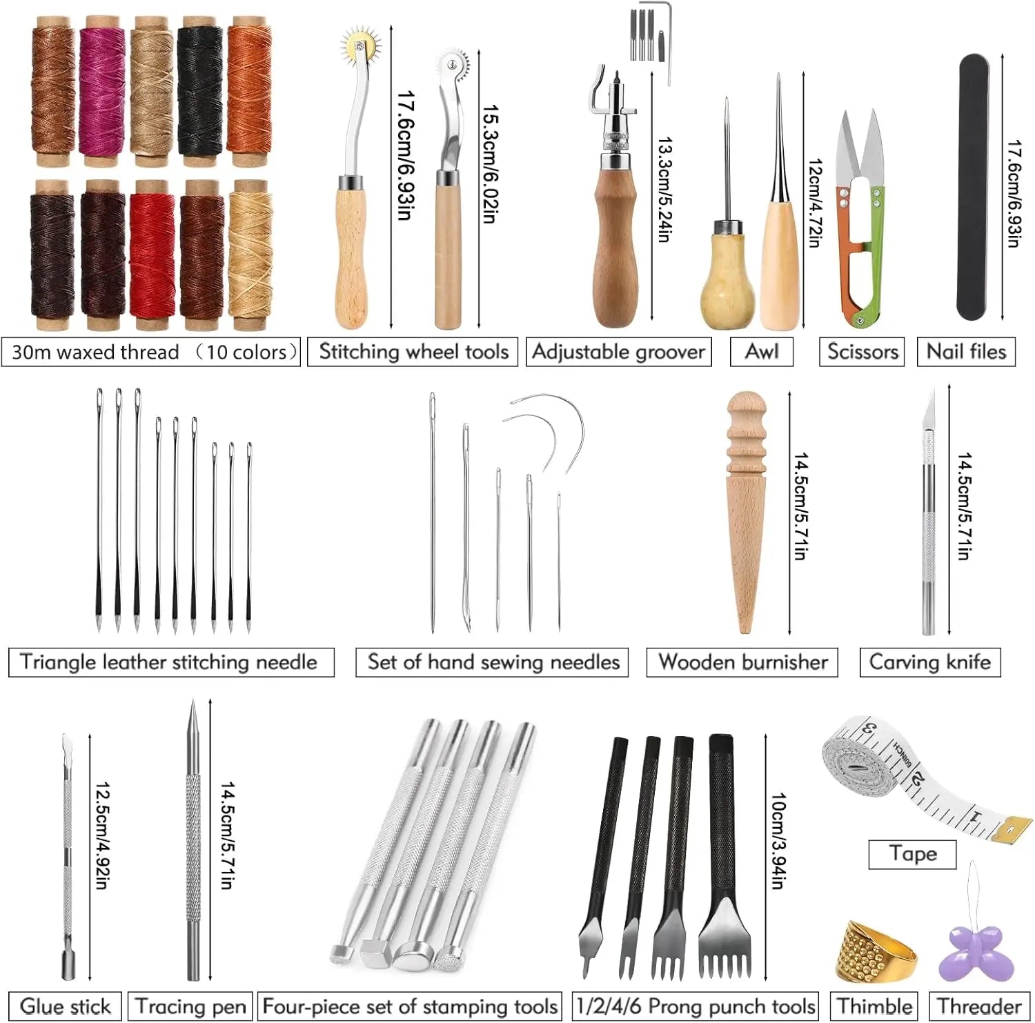 60-Piece Leather Craft Kit with Storage Bag, Includes Sewing Tools, Stamping & Punching Tools for DIY Projects