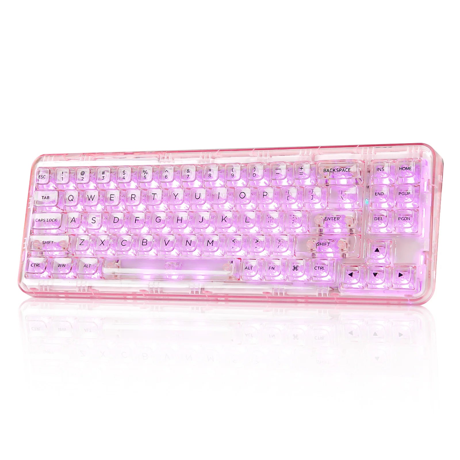 Wireless BT/2.4G/USB-C Gasket Hot-Swap Transparent RGB Mechanical Gaming Keyboard with Clear Keycaps