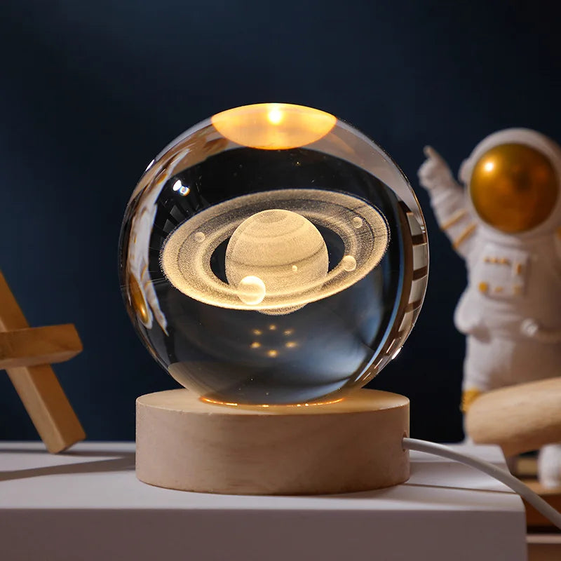 6/8cm 3D Crystal Ball Planet Night Light Laser Engraved Solar System.
