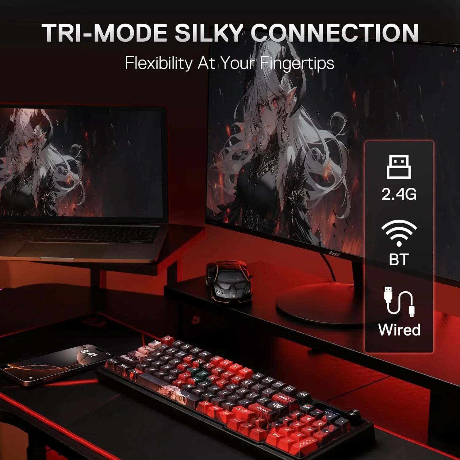 K719 PRO Wireless Gasket Gaming Hype Screen & Knob, 95 Keys Mechanical Keyboard,Easy-Control 1.14’’ TFT Info Display