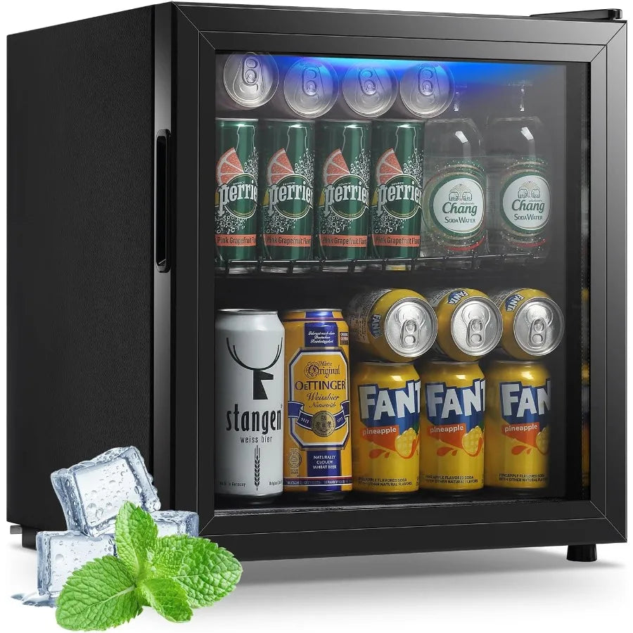 Beverage Refrigerator Cooler 1.6 Cu.Ft Freestanding Beer Fridge with Glass Door LED Light and Adjustable Shelf for Soda or Wine