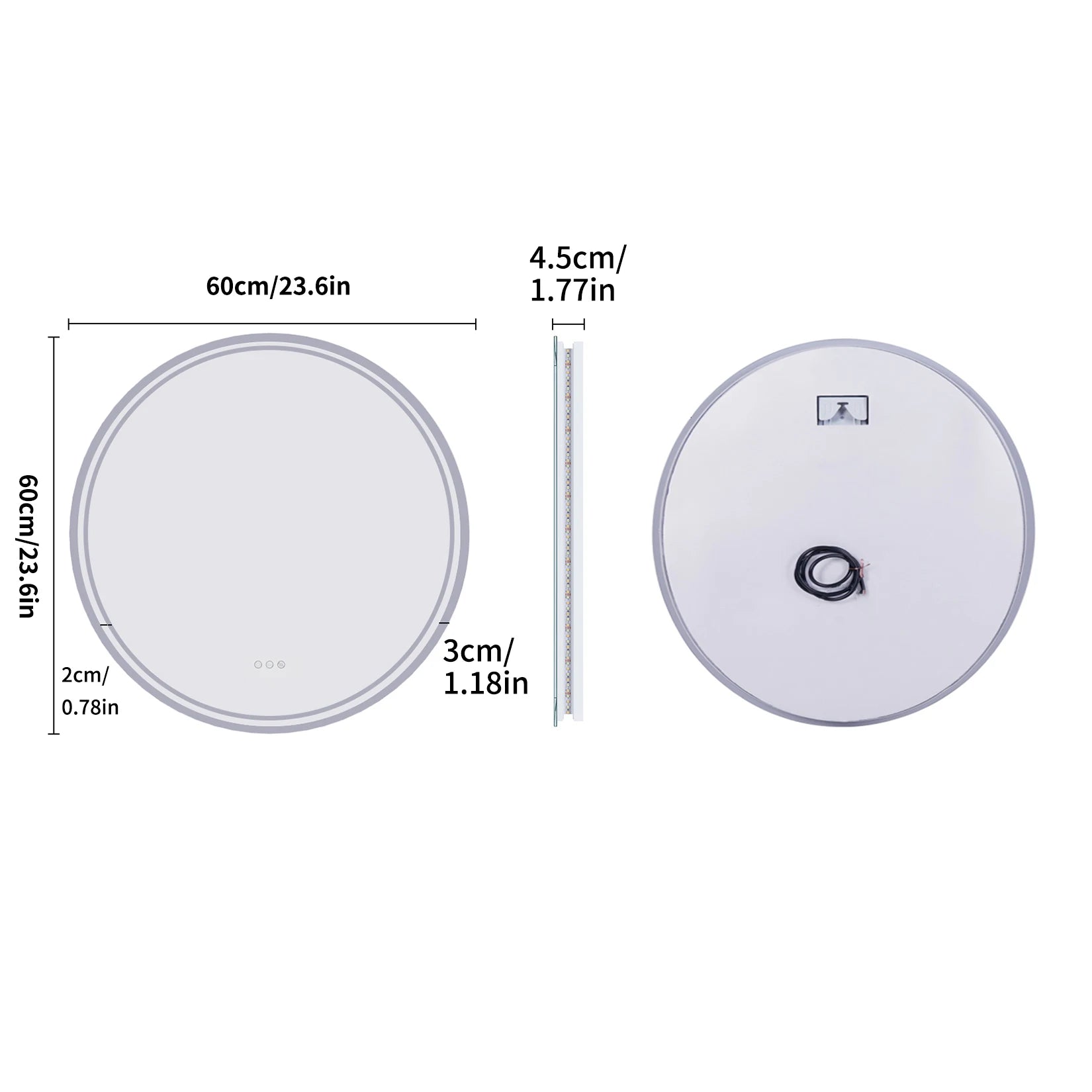 Intelligent Illuminate Big Round Mirror for Bathroom Touch Screen Dimmable Anti-fog Bathroom LED Light Mirror