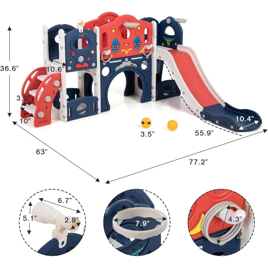 9-in-1 Castle Amusement Playground Playhouse Indoor Outdoor Playset for Toddlers Age 1-3 Backyard Climber Play Set Slide for Ba