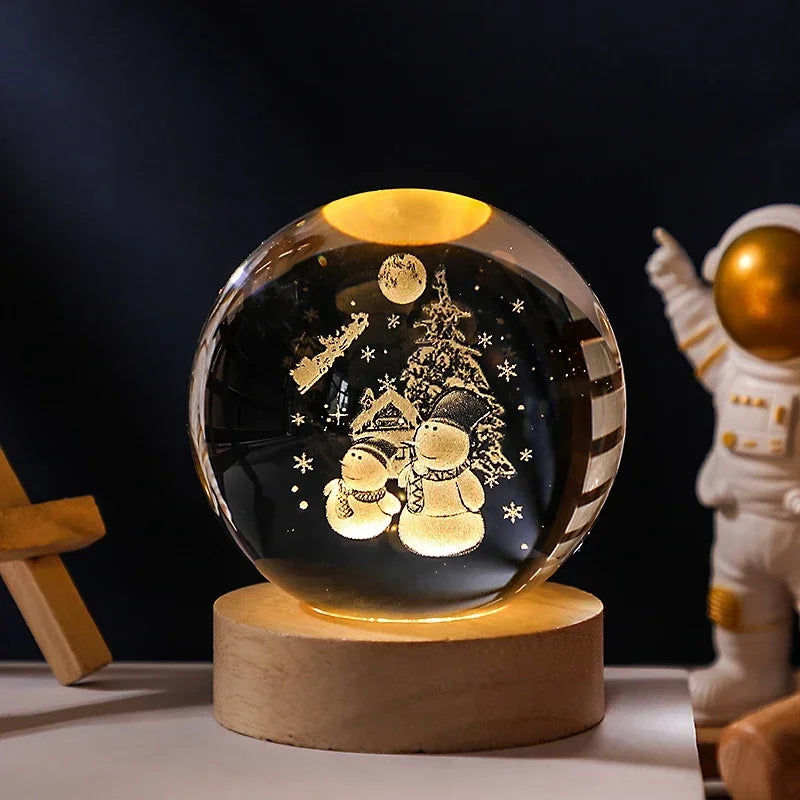 6/8cm 3D Crystal Ball Planet Night Light Laser Engraved Solar System.