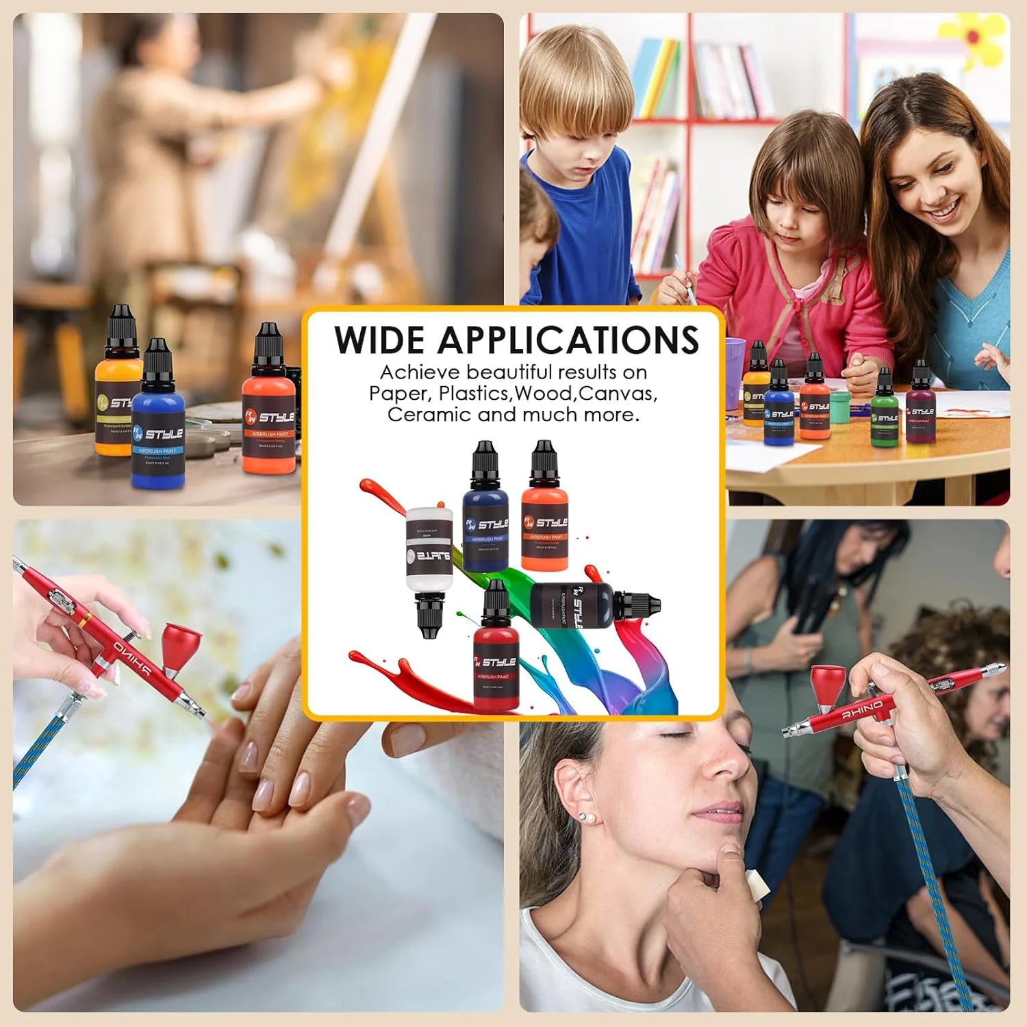 16Colors/Set Airbrush Paint Set, Opaque & Brilliant Acrylic Paint, 1fl Oz, Water Based, Ready To Spray.