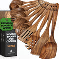 10-Piece Teak Wood Cooking Utensil Set, Durable, Nonstick Safe & Heat Resistant with Ergonomic Handles