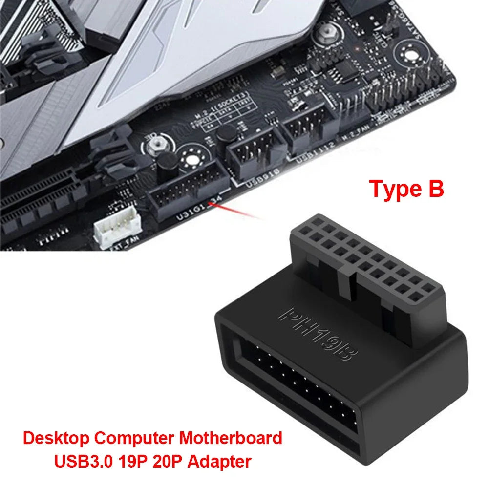Computer Motherboard Header Adapter USB 3.0 19P/20P 90 Degree Desktop Converter Desktop Computer Accessories