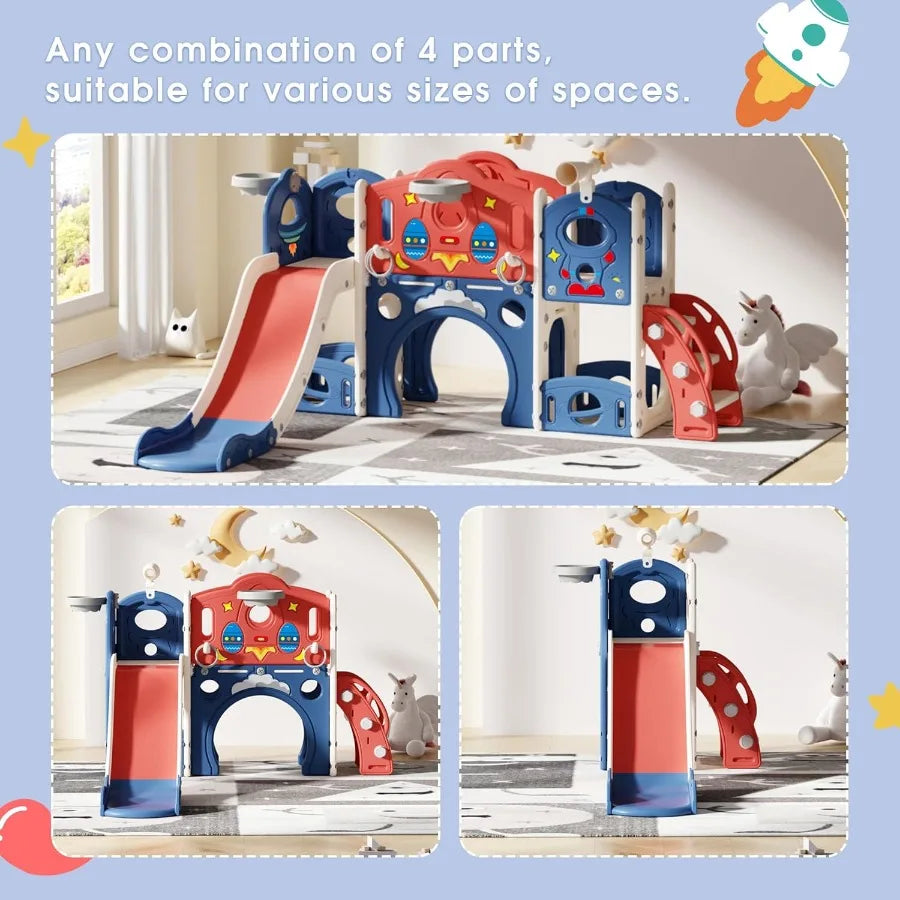 9-in-1 Castle Amusement Playground Playhouse Indoor Outdoor Playset for Toddlers Age 1-3 Backyard Climber Play Set Slide for Ba